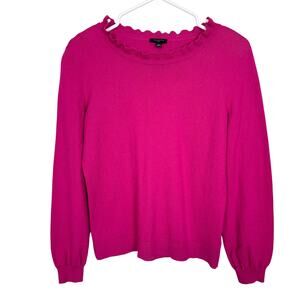 Talbots Hot Pink Ruffle Neck Sweater Cotton Nylon Wool Blend Small Petite EUC
